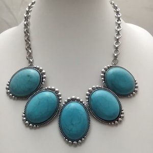 Paparazzi Prairie Goddess Bib Necklace SilverTone with Turquoise Dyed Magnesite